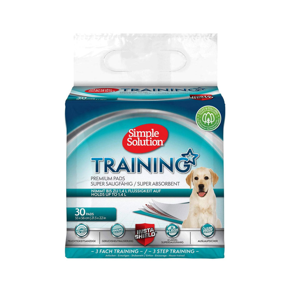 Simple Solution Premium Dog and Puppy Training Pads, Pack of 30 - 55 x 56cm Petz.ae