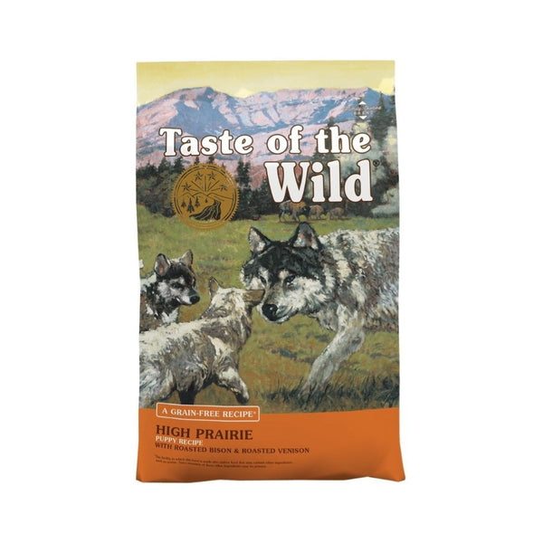 Taste Of The Wild high prairie recipe with roasted bison & roasted venison puppy dry food providing ideal amounts of highly digestible energy for your growing puppy.