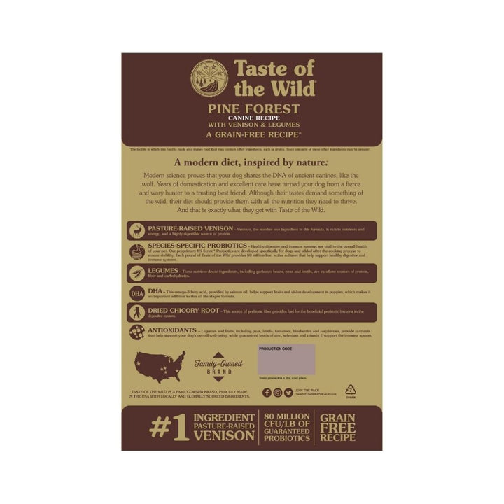 Taste Of The Wild Pine Forest Venison and Legumes Dog Dry Food, Venison is a highly digestible protein, providing your dog with lots of energy 3.