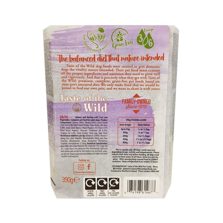 Taste Of The Wild salmon with fruit and vegetable, wet dog food, salmon, and Herring with Fruit and Vegetables. Complete pet food for adult dogs 3.