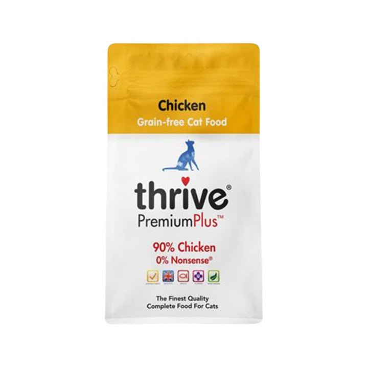 Thrive Cat Chicken Dry Food Made with 90% chicken, our new PremiumPlus™ Chicken has the highest meat content of any dry cat food in the world.