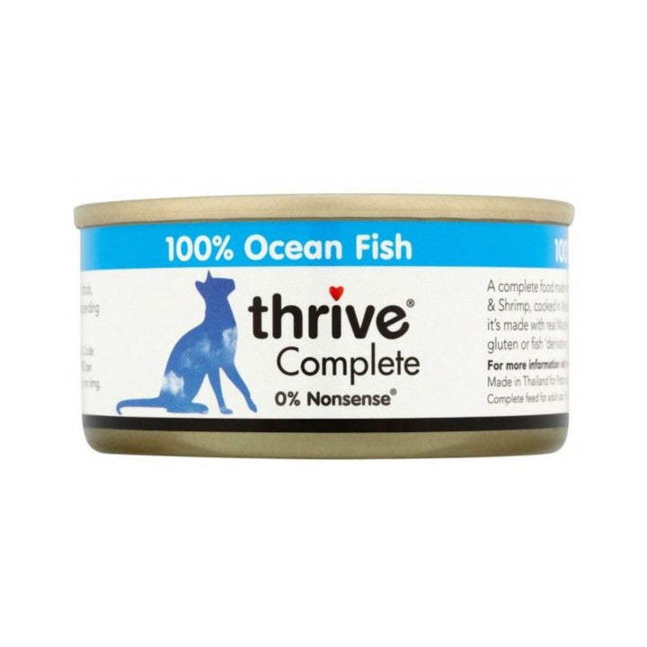 Thrive Ocean Fish Cat Wet Food Made with Mackerel, Whitebait & Shrimp, the only sources of protein.