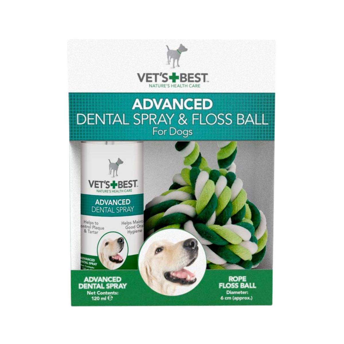 Vet's Best Advanced Dog Dental Spray with Rope Floss Ball Kit