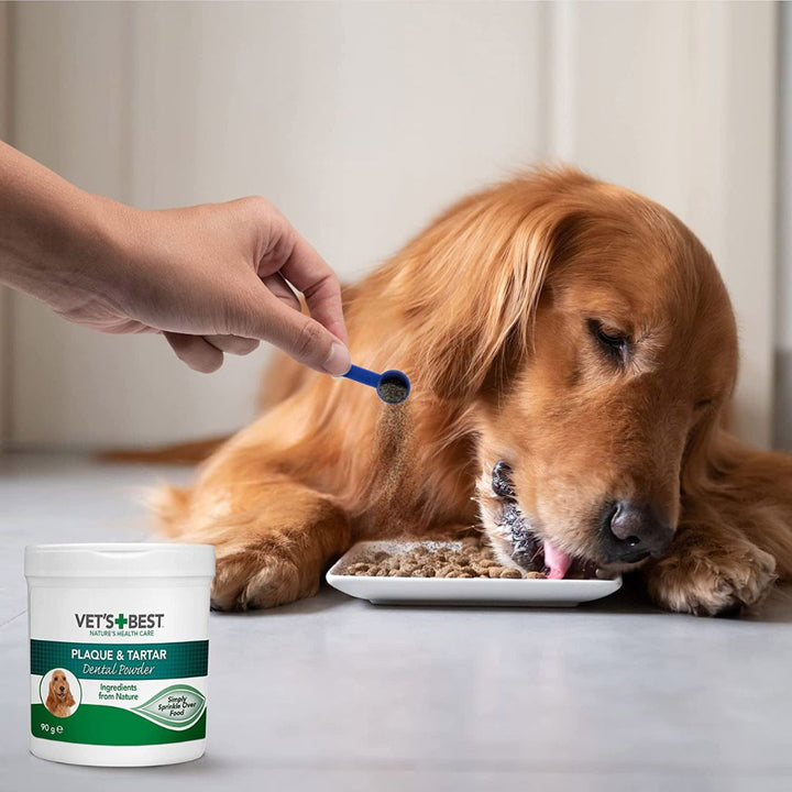 Vet’s Best Advanced Dental Powder for Dogs contains a natural blend of brown seaweed and spirulina to support teeth cleaning and keep teeth clean and fresh. 3