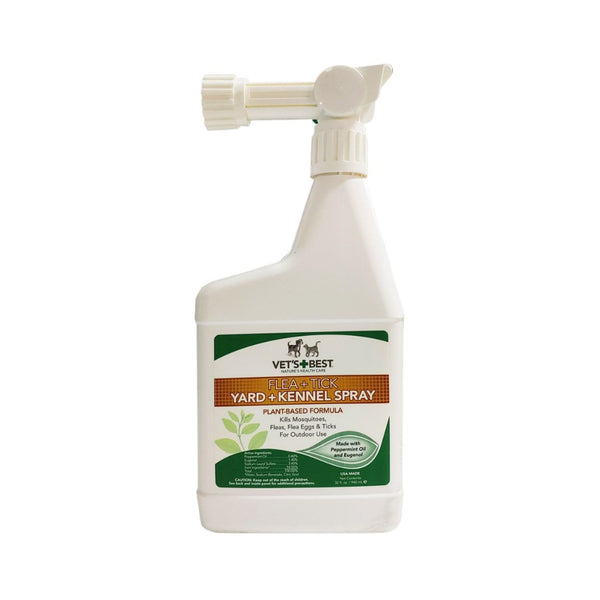 Vet's best natural flea and tick yard & kennel spray for dogs & cats fight back with its unique blend of certified natural essential oils and plant-based ingredients.