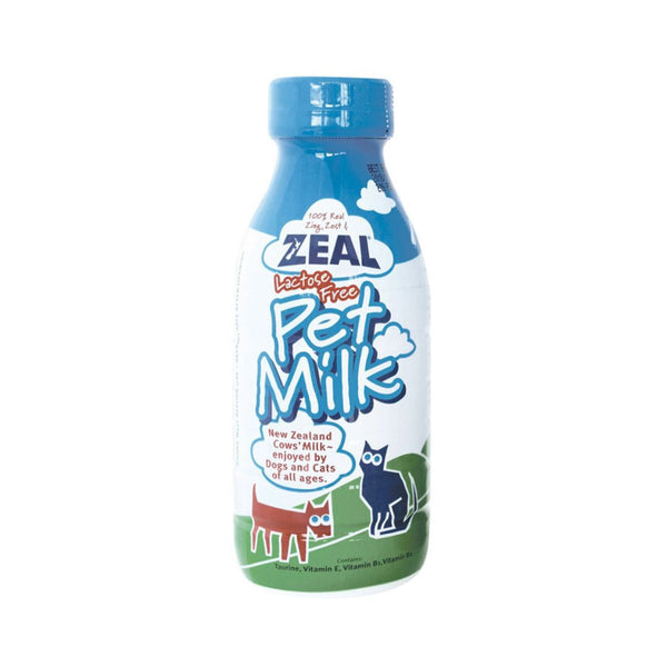 ZEAL Milk for dogs and cats Lactose-Free Pet Milk is made from 99.5% lactose-free cows’ milk and is easy to digest while maintaining all the natural goodness and taste of cows’ milk. 380ML.