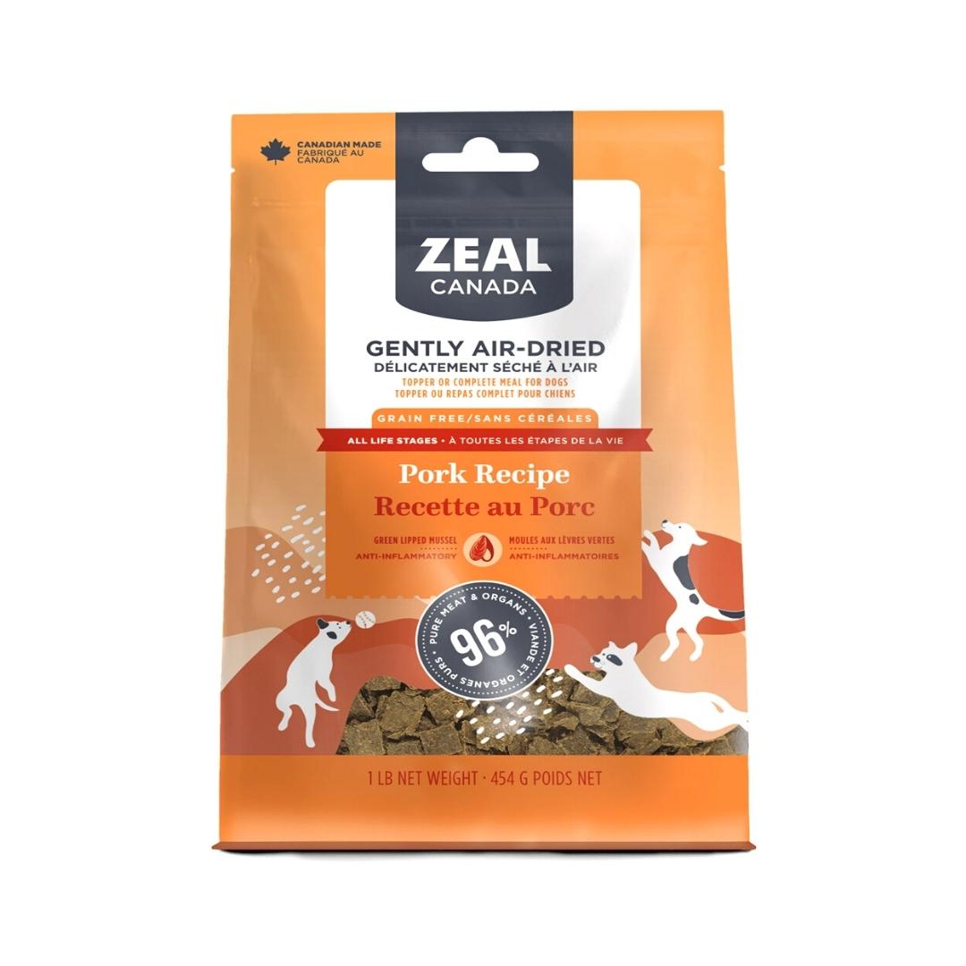 Zeal Canada Gently Air-Dried Pork Dog Dry Food - front packaging