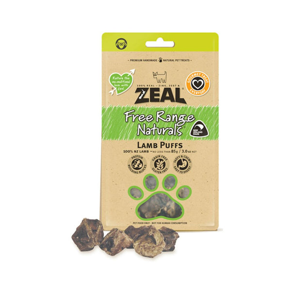 Zeal Lamb Puffs Dogs and Cats Treats Easily digestible treats, tasty & aromatic. Great smashed & sprinkled over food!