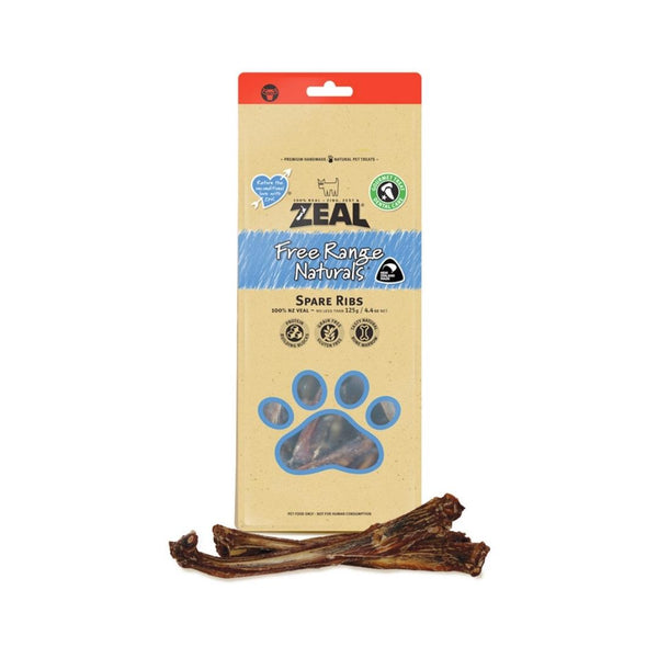 Zeal Spare Ribs Dog Treats An excellent chew with lots of meat, red marrow, and soft bones from very young calves. One of our best sellers!