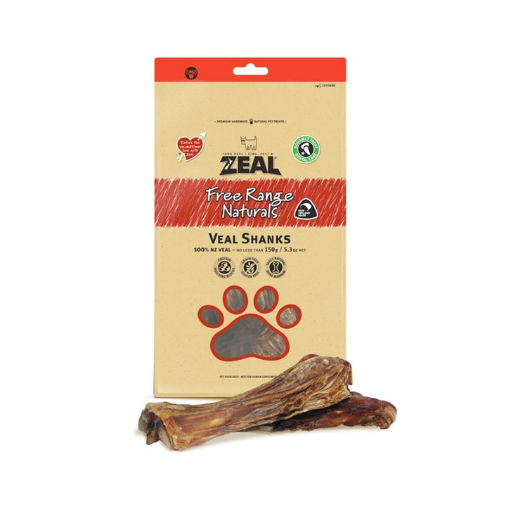 Zeal Veal Shanks Dog Treats High meat content with bone and exposed marrow. This treat will have your dog happily chewing for ages.