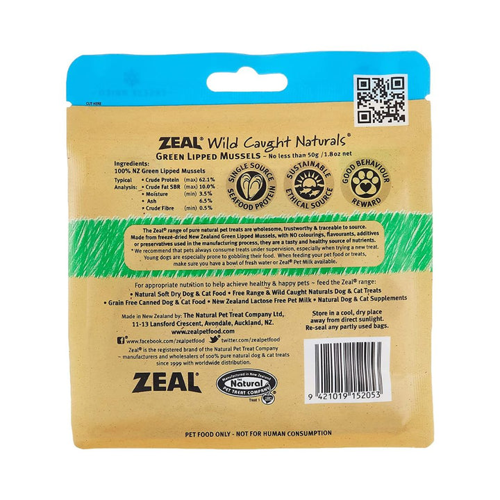 Zeal Wild Caught Green Lipped Mussels Dogs and Cats Treats Pure Natural pet treats are wholesome, trustworthy, and traceable to source.