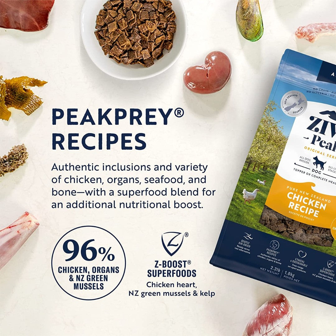 Ziwi Peak Air Dried Chicken Dog Dry Food - Premium Holistic Nutrition, 1kg, 2.5kg, & 4kg - Benefits 
