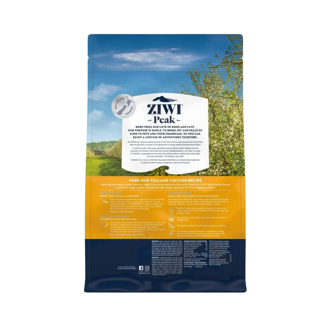 Ziwi Peak Air Dried Chicken Dog Dry Food - Premium Holistic Nutrition, 1kg, 2.5kg, & 4kg - Back Bag