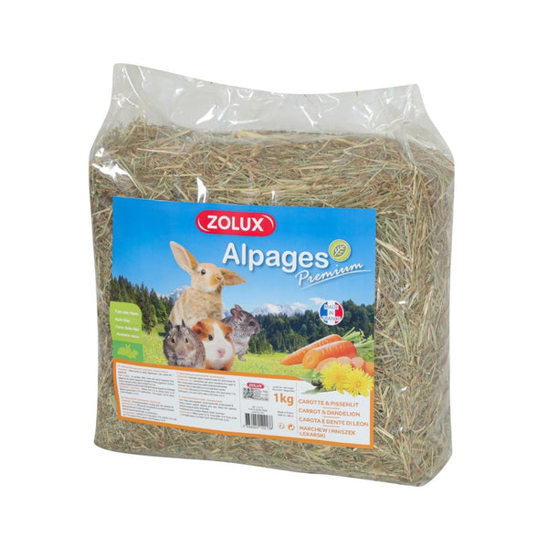 Zolu Alpine Hay With Carrot & Dandelion Small Animal Food, First, cut hay dried in fields. 