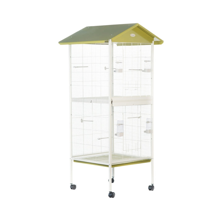 Bird aviary cage with soft colors and supplied accessories perfectly integrated to focus on the beauty of your bird. Hygienic and easy to clean, thanks to drawers 2.