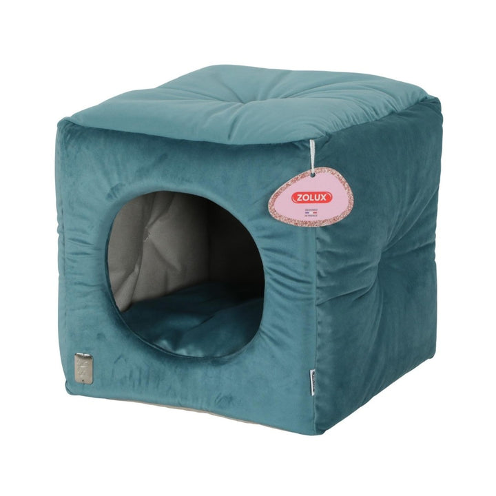 Zolux Chambord Chesterfield Cube Cat Bed is a premium collection for cats combining comfort and style Green Color.
