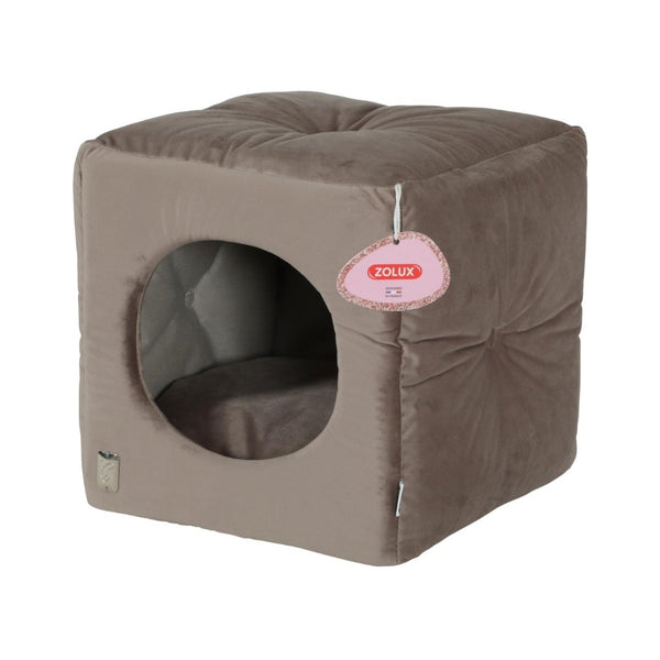 Zolux Chambord Chesterfield Cube Cat Bed is a premium collection for cats combining comfort and style Taupe Color.