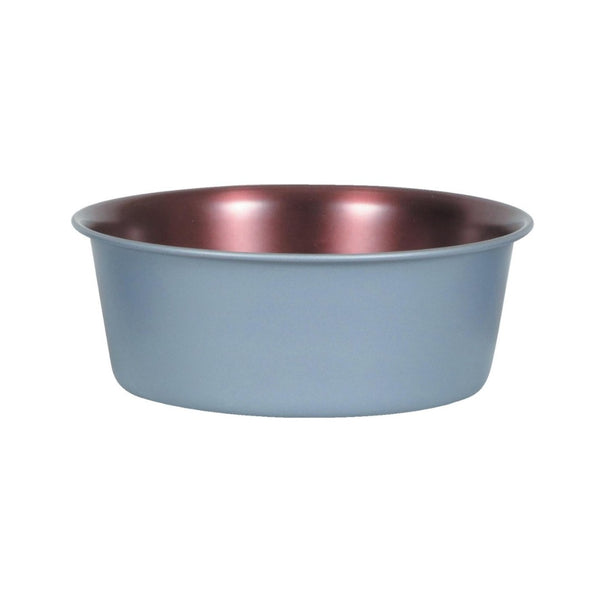 Zolux Copper Stainless Non-Slip Dog Bowl, Bordeaux, is red inside and grey outside.  With an anti-slip silicone strip under the bowl.