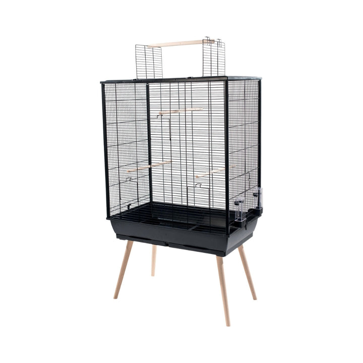 Zolux Neo Jili Bird Cage Xl Trendy cage for domestic birds designed on wooden feet. The large opening on the top and the front quickly catch the animal Beige Black.