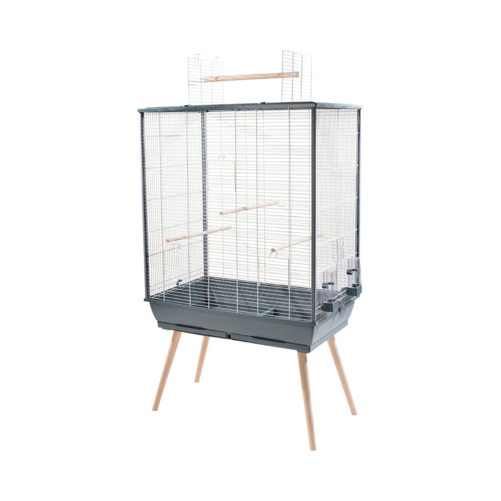 Zolux Neo Jili Bird Cage Xl Trendy cage for domestic birds designed on wooden feet. The large opening on the top and the front quickly catch the animal Grey.