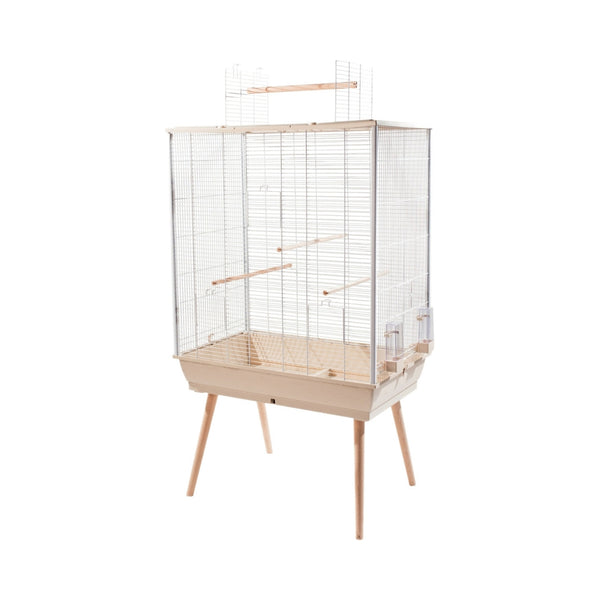 Zolux Neo Jili Bird Cage Xl Trendy cage for domestic birds designed on wooden feet. The large opening on the top and the front quickly catch the animal Beige.