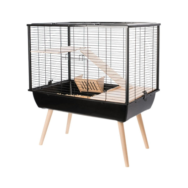 Zolux Neo Muki Large Rodent Cage, Trendy cage for large small animals designed on wooden feet and adapted to each breed Black.
