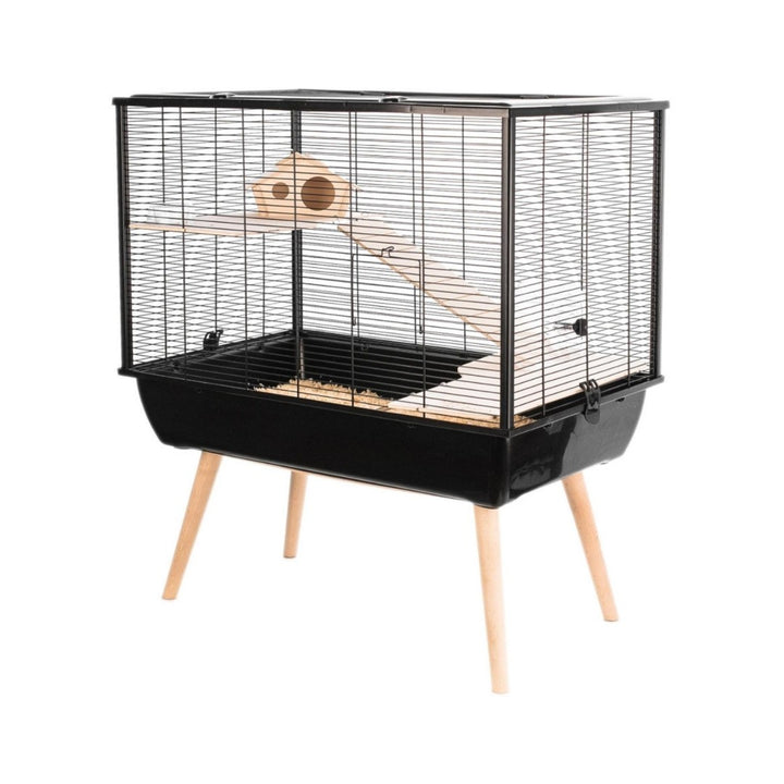 Zolux Neo Silta Small Rodent Premium Cage, Trendy cage for large small animals designed on wooden feet Black.