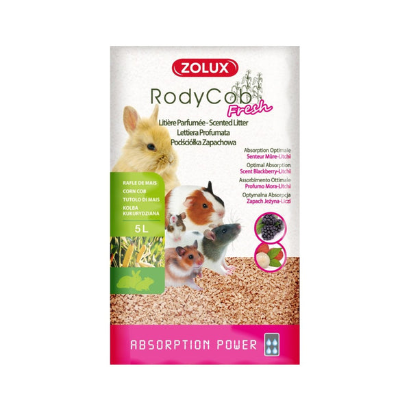 Zolux Rodent Litter Rodycob, Vegetal litter from 100% natural corncob, biodegradable and compostable. High absorption power for liquids and retention of ammonia fumes help fight against bad smells Blackberry.
