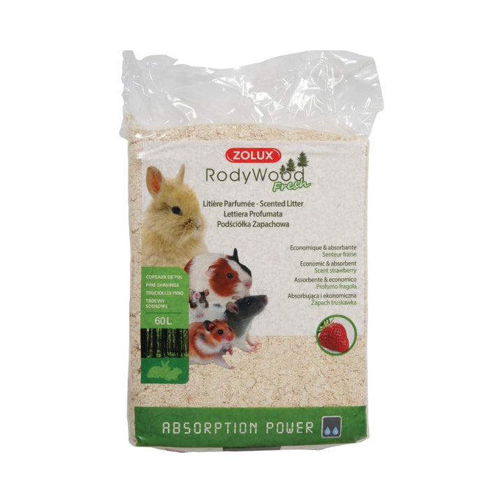 Zolux Rodent Litter Rodywood Fresh Comfort wooden 100% natural and biodegradable litter for small animals. Very absorbent, nondusty, and ecological Strawberry.