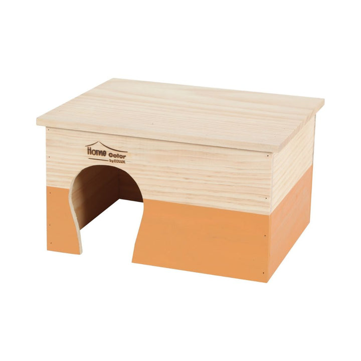 Zolux Rectangular Home Color Wooden House for Rodent and Small Animals has a dual function: a hiding place and a lookout spot.