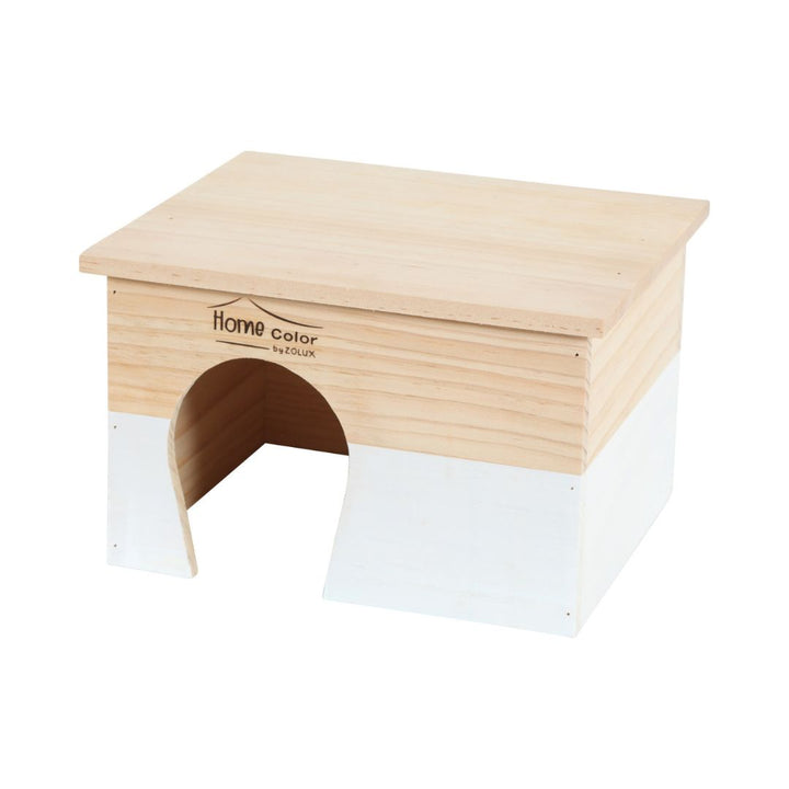 Zolux Rectangular Home Color Wooden House for Rodent and Small Animals has a dual function: a hiding place and a lookout spot.
