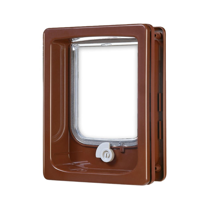 Zolux Cat-flap for Wooden Door with a four-position cat-flap with a tunnel to enable your cat to go in and out of the house when wished.Brown.
